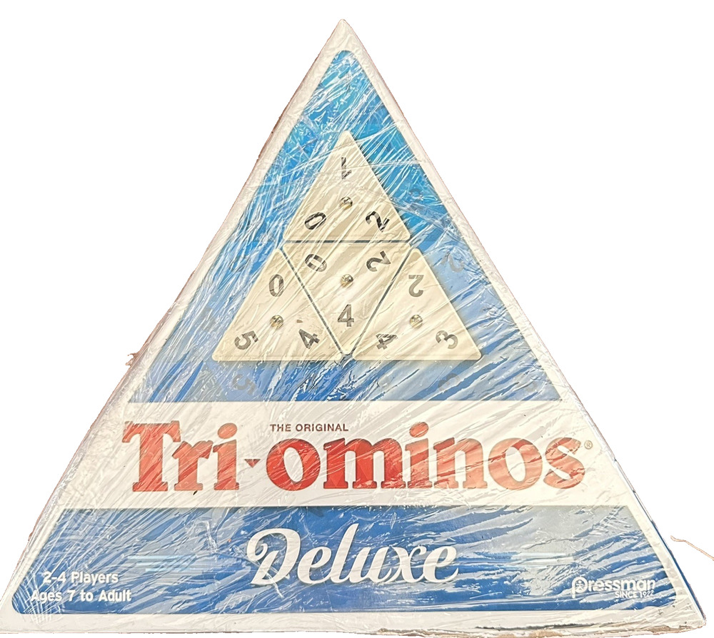 Tri-Ominos Deluxe Edition Pressman Game Triangular Tiles Metal Spinner Triominos